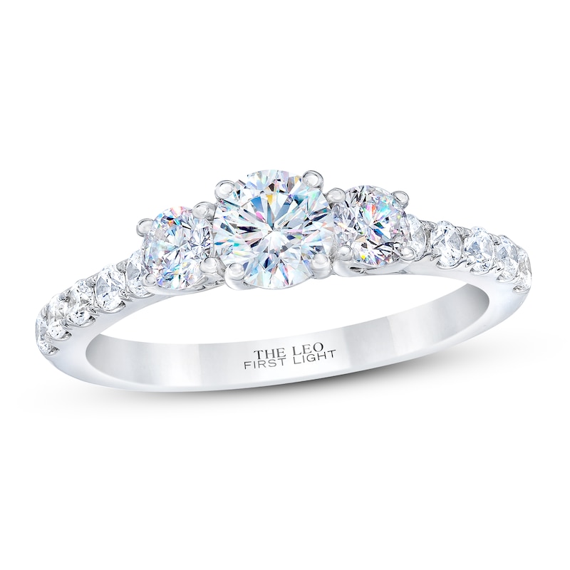 THE LEO First Light Diamond Three-Stone Engagement Ring 1 ct tw 14K White Gold