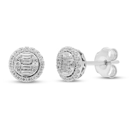 Neil Lane Diamond Earrings 1/4 ct tw Baguette & Round-cut 14K White Gold