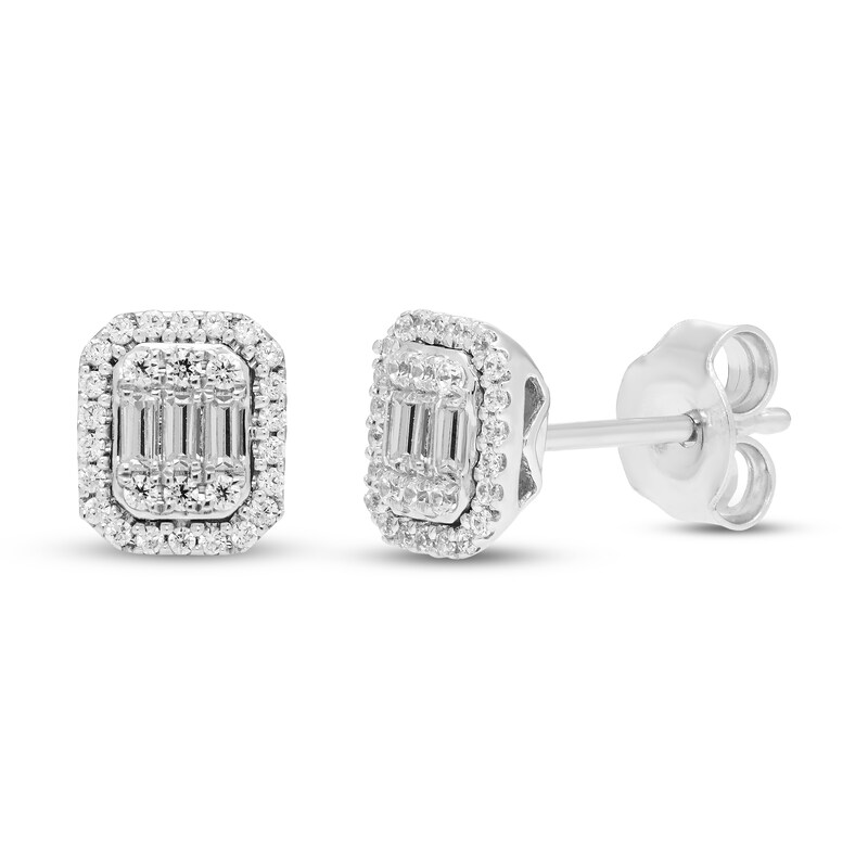 Main Image 1 of Neil Lane Diamond Earrings 1/4 ct tw Baguette & Round-cut 14K White Gold
