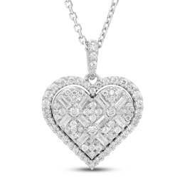 Neil Lane Diamond Heart Necklace 1/2 ct tw Baguette & Round-cut 14K White Gold 19"