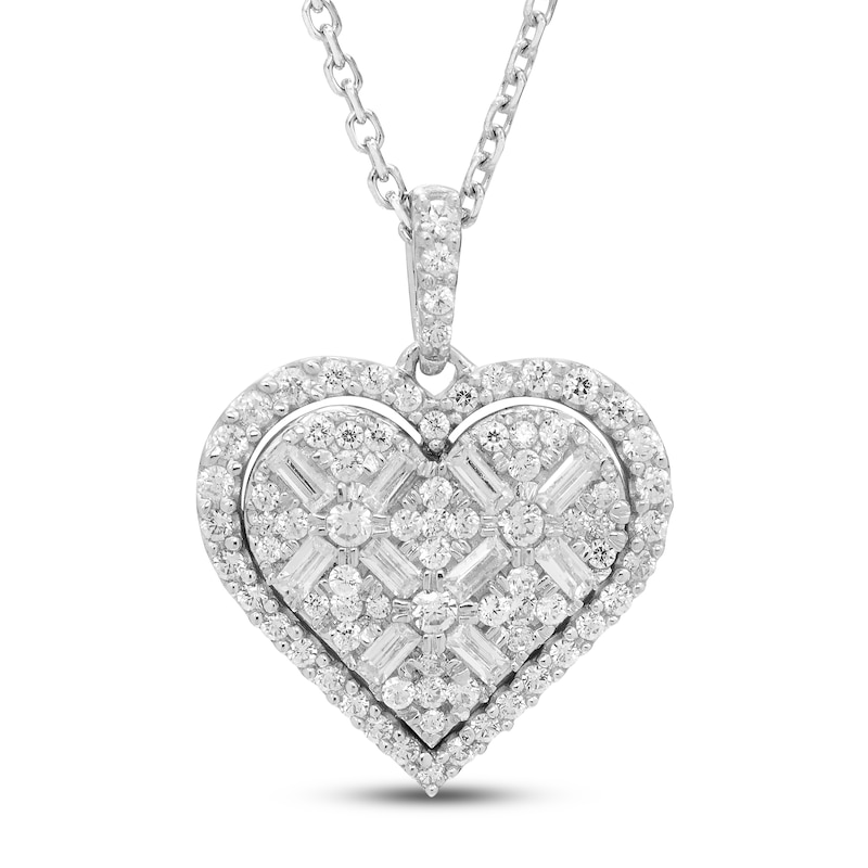 Neil Lane Diamond Heart Necklace 1/2 ct tw Baguette & Round-cut 14K White Gold 19"