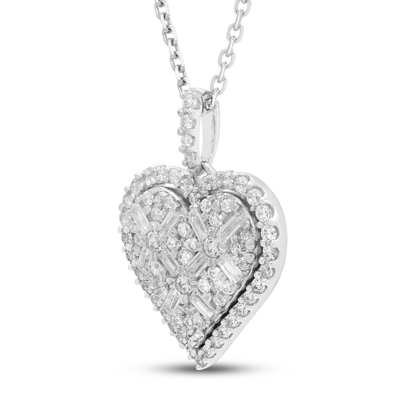 Diamond Heart Necklace 2 ct tw Round/Baguette 14K White Gold