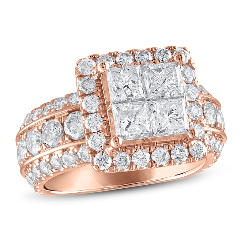 Diamond Engagement Ring 4 ct tw Princess & Round 14K Rose Gold