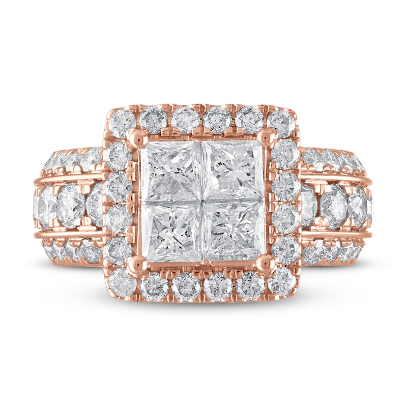 Diamond Engagement Ring 4 ct tw Princess & Round 14K Rose Gold