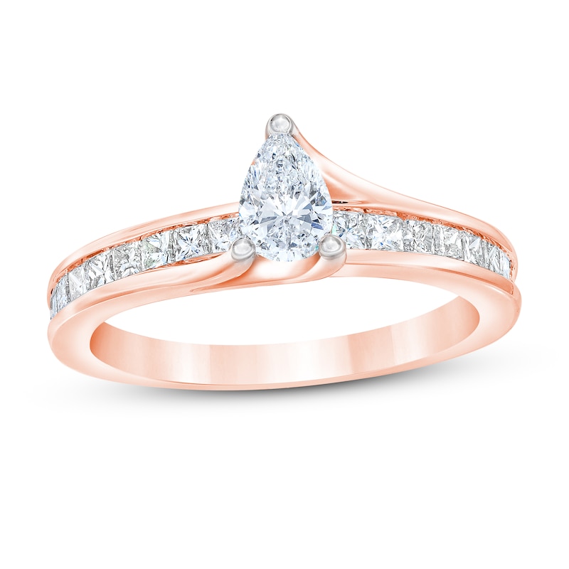 Diamond Engagement Ring 1 ct tw Pear & Princess 14K Rose Gold