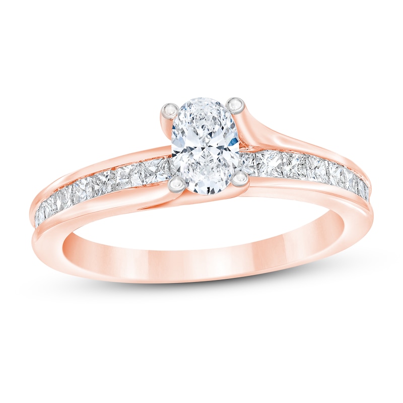 Diamond Engagement Ring 1 ct tw Oval & Princess 14K Rose Gold