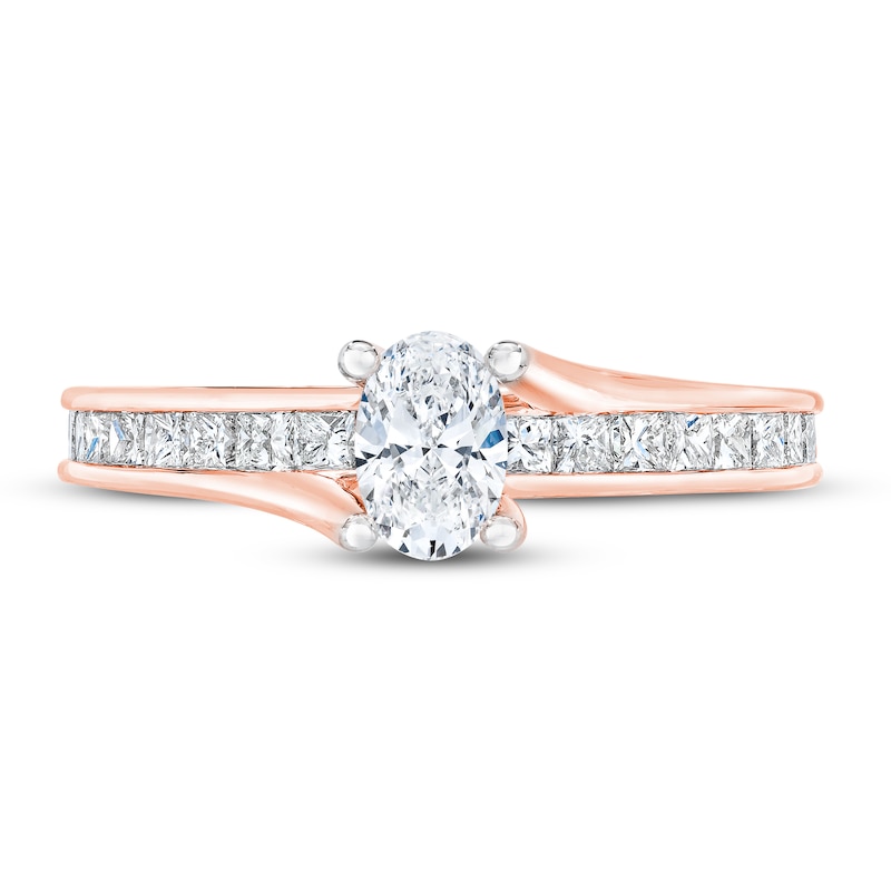 Diamond Engagement Ring 1 ct tw Oval & Princess 14K Rose Gold