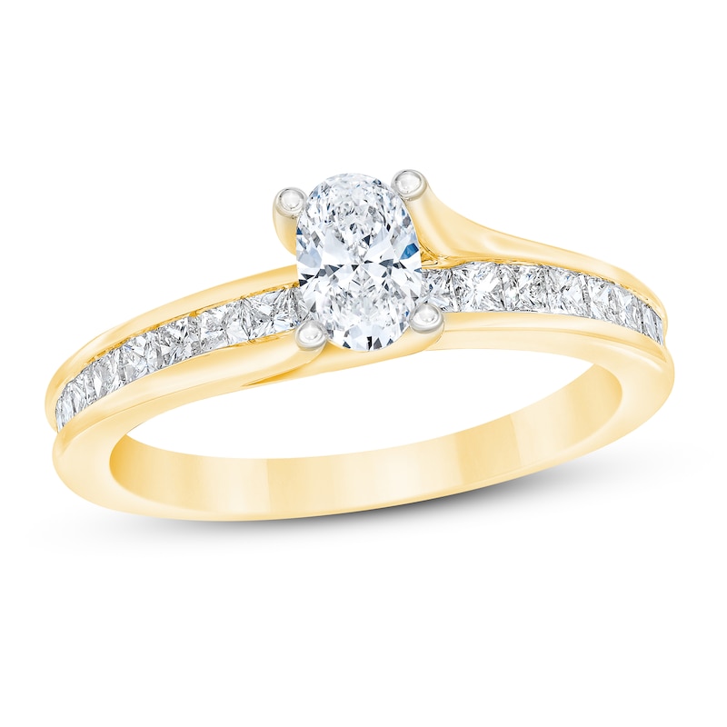 Diamond Engagement Ring 1 ct tw Oval & Princess 14K Yellow Gold