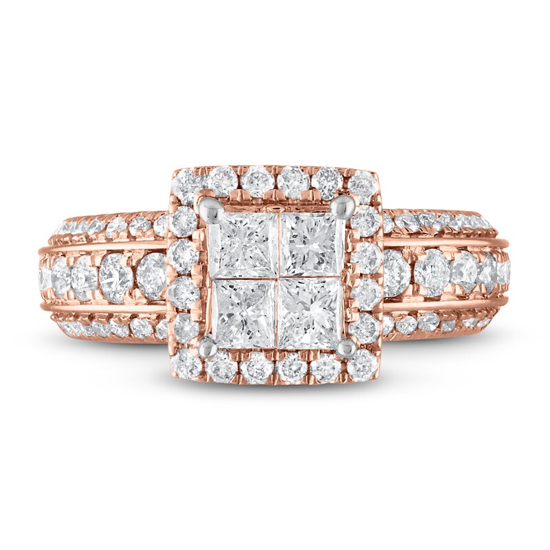 Diamond Engagement Ring 2 ct tw Princess & Round 14K Rose Gold