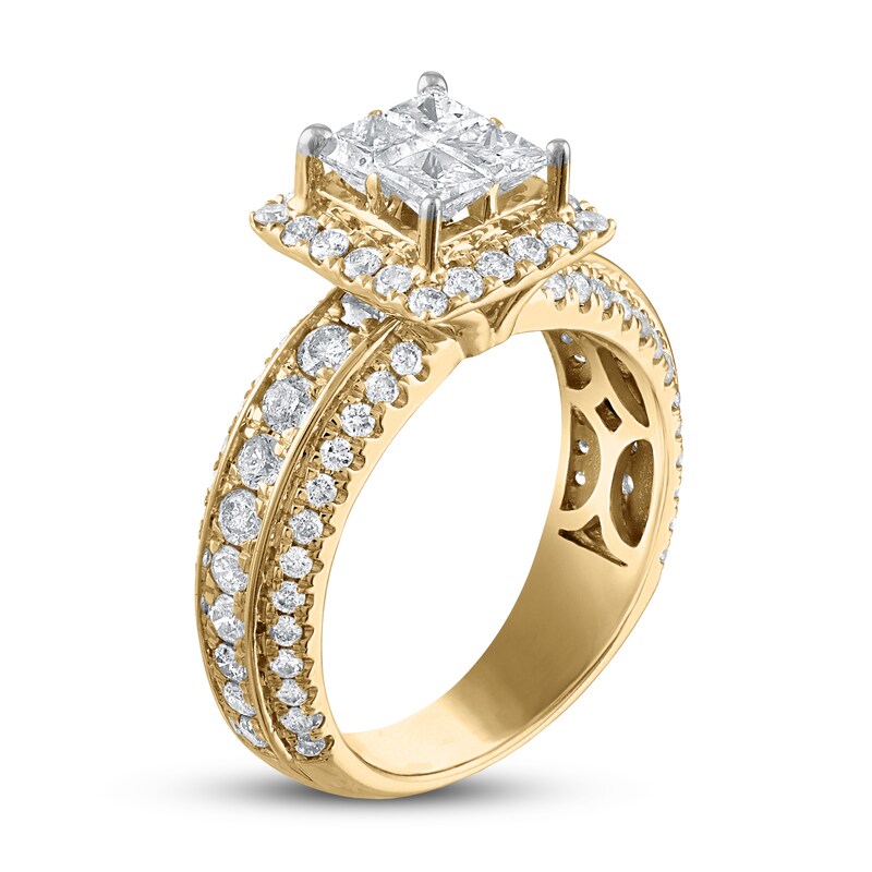 Diamond Engagement Ring 2 ct tw Princess & Round 14K Yellow Gold