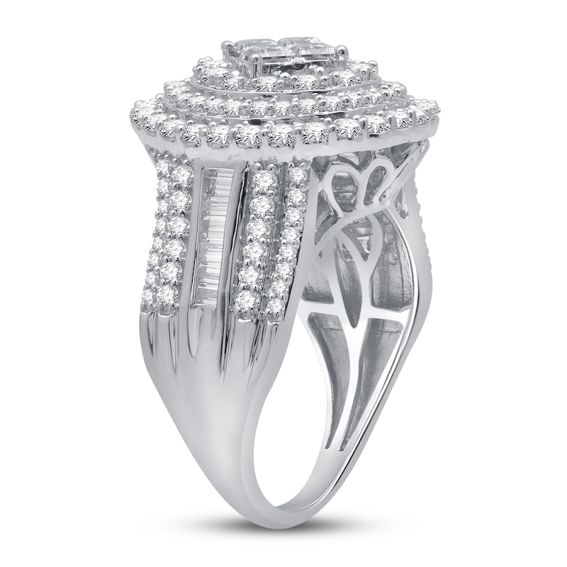 Diamond Engagement Ring 2 ct tw Princess, Round & Baguette 10K White Gold