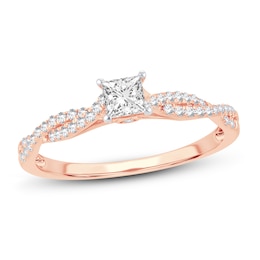 Now + Forever Diamond Engagement Ring 1/2 ct tw Princess & Round 14K Rose Gold