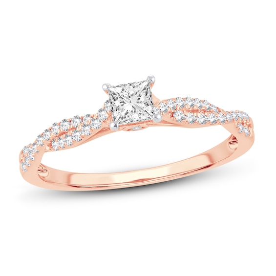 Now + Forever Diamond Engagement Ring 1/2 ct tw Princess & Round 14K Rose Gold