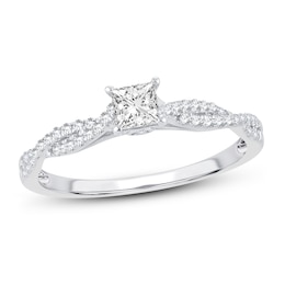 Now + Forever Diamond Engagement Ring 1/2 ct tw Princess & Round 14K White Gold