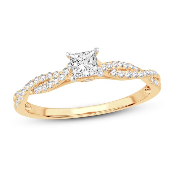 Now + Forever Diamond Engagement Ring 1/2 ct tw Princess & Round 14K Yellow Gold