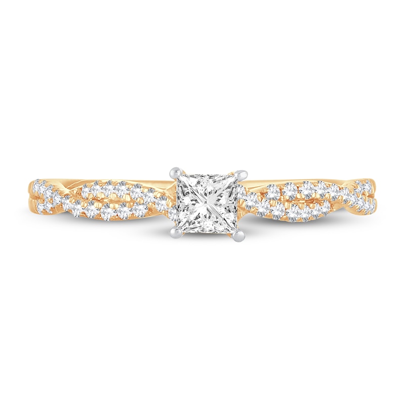 Diamond Engagement Ring 1/2 ct tw Princess & Round 14K Yellow Gold