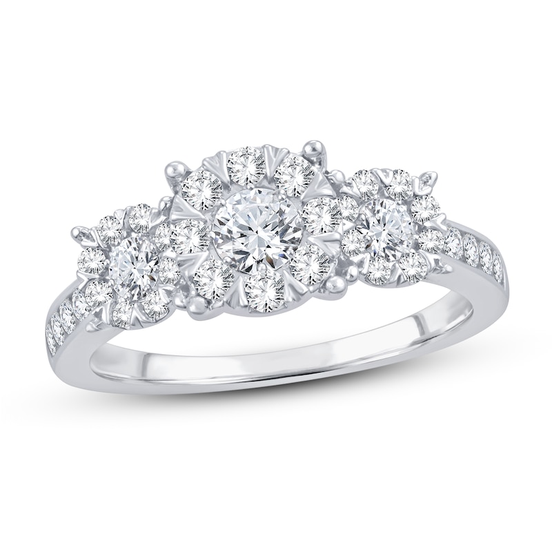 Main Image 1 of Memories Moments Magic 3-Stone Diamond Engagement Ring 1 ct tw Round-cut 14K White Gold