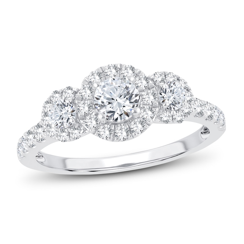 Main Image 1 of Memories Moments Magic 3-Stone Diamond Engagement Ring 1 ct tw Round-cut 14K White Gold