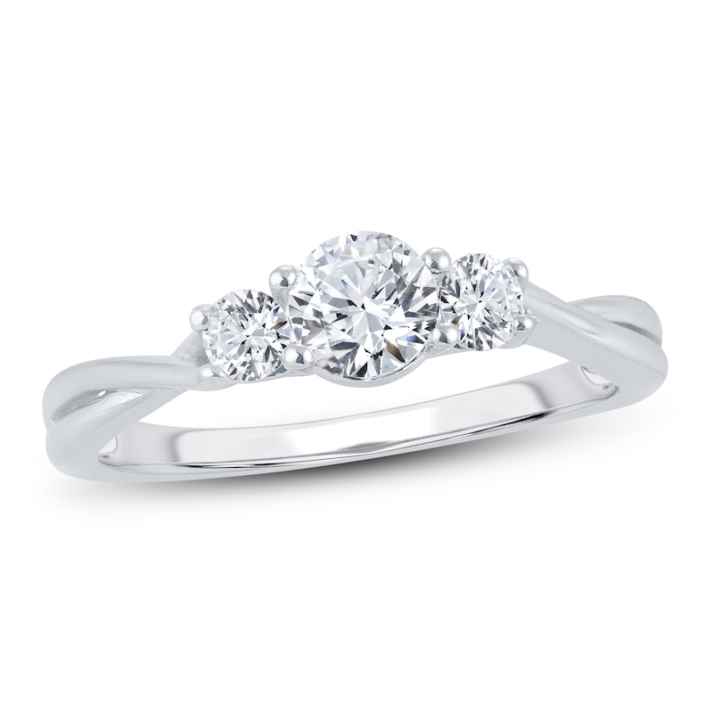 Main Image 1 of Memories Moments Magic 3-Stone Diamond Engagement Ring 3/4 ct tw Round-cut 14K White Gold
