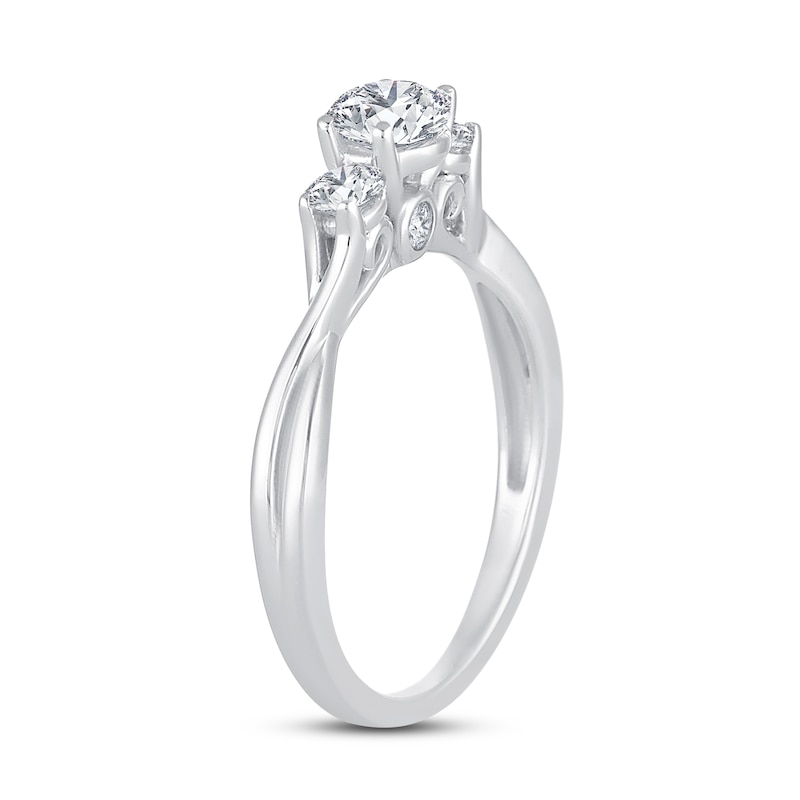 Main Image 2 of Memories Moments Magic 3-Stone Diamond Engagement Ring 3/4 ct tw Round-cut 14K White Gold