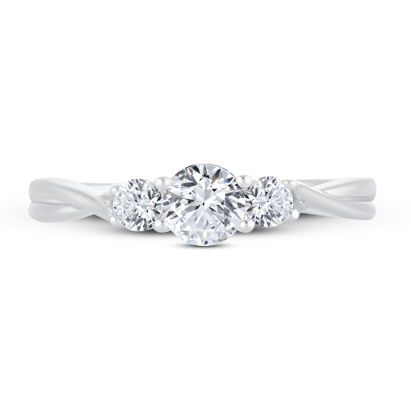 Main Image 3 of Memories Moments Magic 3-Stone Diamond Engagement Ring 3/4 ct tw Round-cut 14K White Gold