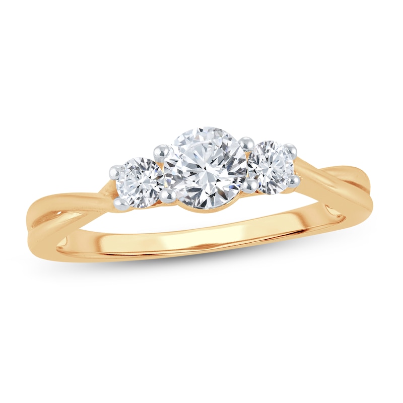 Main Image 1 of Memories Moments Magic 3-Stone Diamond Engagement Ring 3/4 ct tw Round-cut 14K Yellow Gold