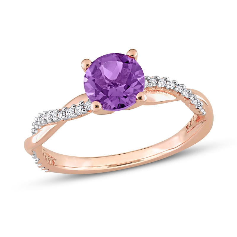 Round Amethyst Engagement Ring 1/6 ct tw Diamonds 14K Rose Gold