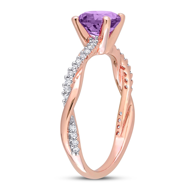 Round Amethyst Engagement Ring 1/6 ct tw Diamonds 14K Rose Gold