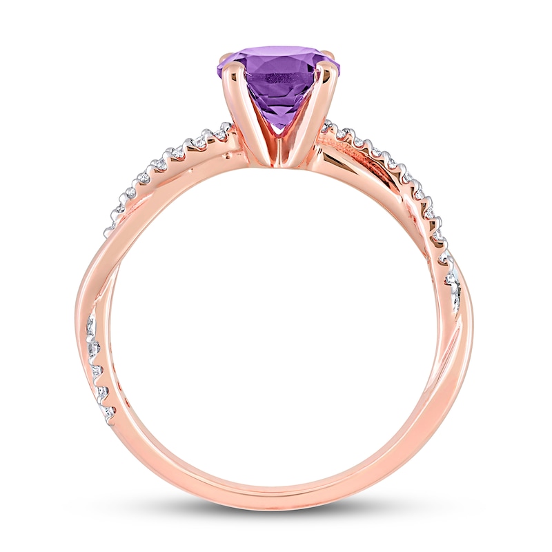 Main Image 3 of Now + Forever Round Amethyst Engagement Ring 1/6 ct tw Diamonds 14K Rose Gold