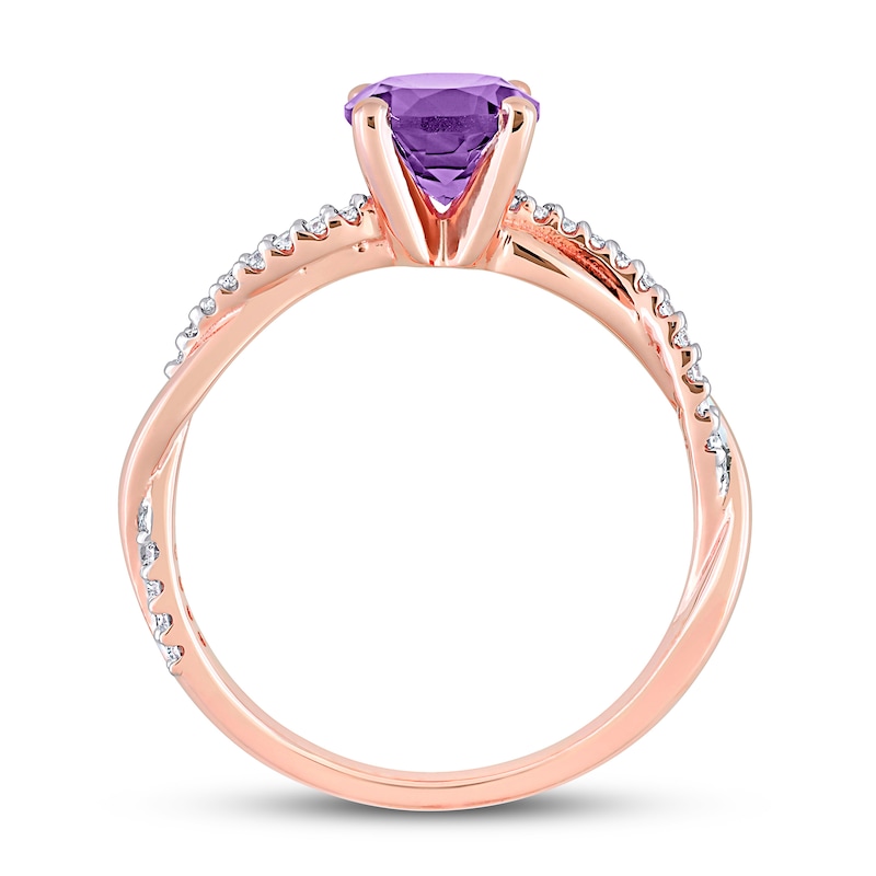 Round Amethyst Engagement Ring 1/6 ct tw Diamonds 14K Rose Gold