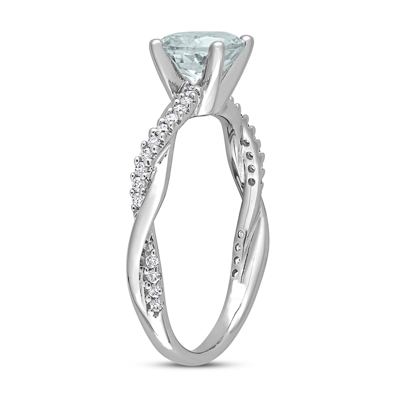 Round Aquamarine Engagement Ring 1/6 ct tw Diamonds 14K White Gold