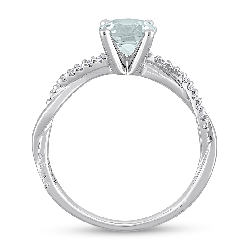 Round Aquamarine Engagement Ring 1/6 ct tw Diamonds 14K White Gold