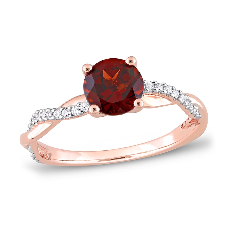 Main Image 1 of Now + Forever Round Garnet Engagement Ring 1/6 ct tw Diamonds 14K Rose Gold
