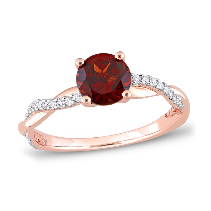 Round Garnet Engagement Ring 1/6 ct tw Diamonds 14K Rose Gold