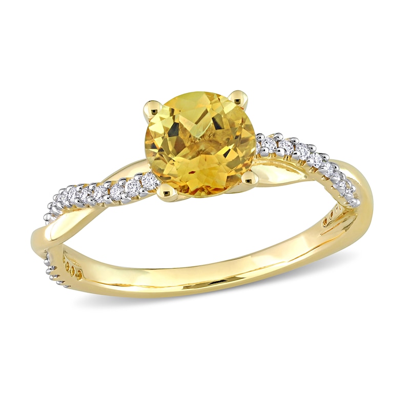 Main Image 1 of Now + Forever Round Citrine Engagement Ring 1/6 ct tw Diamonds 14K Yellow Gold