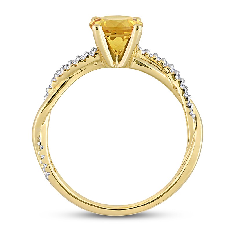 Round Citrine Engagement Ring 1/6 ct tw Diamonds 14K Yellow Gold