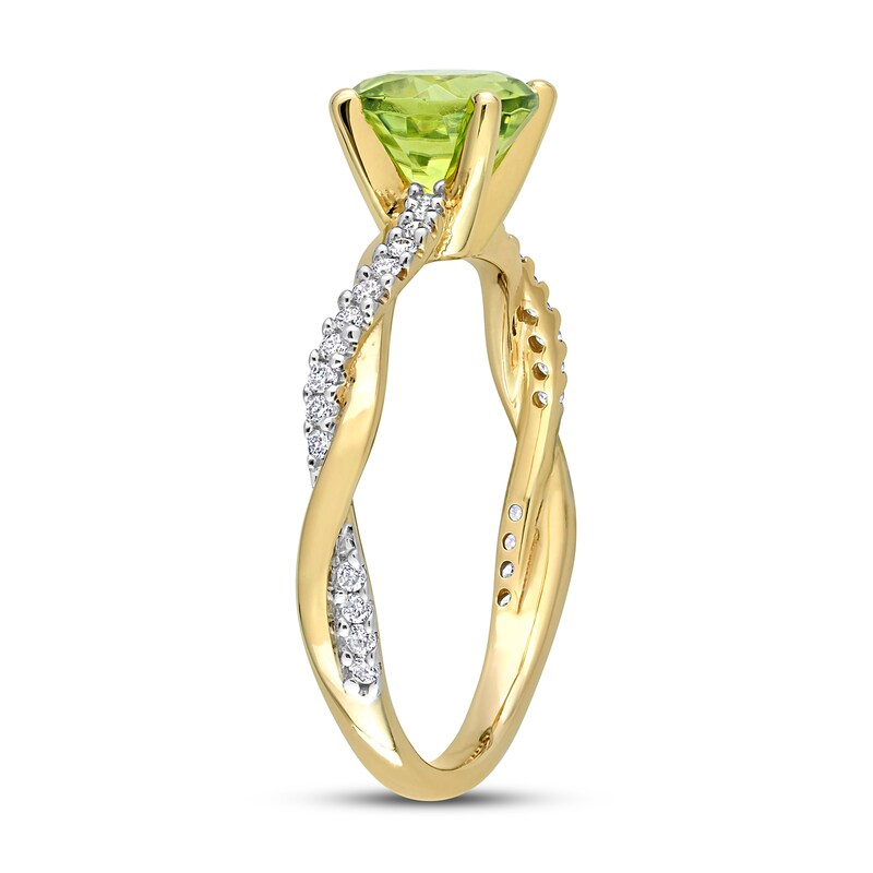 Round Peridot Engagement Ring 1/6 ct tw Diamonds 14K Yellow Gold