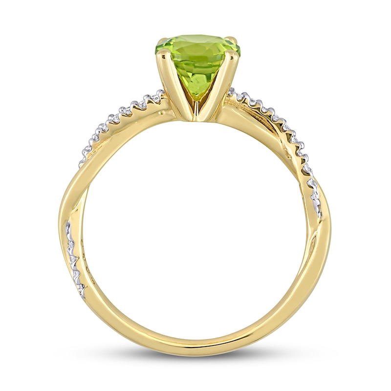 Round Peridot Engagement Ring 1/6 ct tw Diamonds 14K Yellow Gold