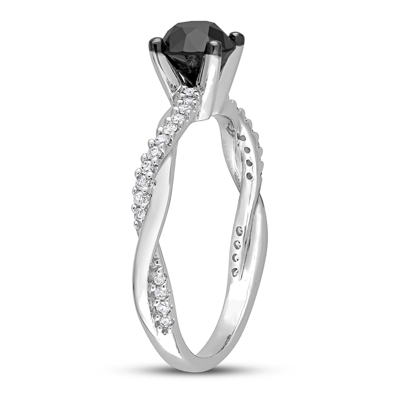 Black & White Diamond Engagement Ring 1 ct tw Round-cut 14K White Gold