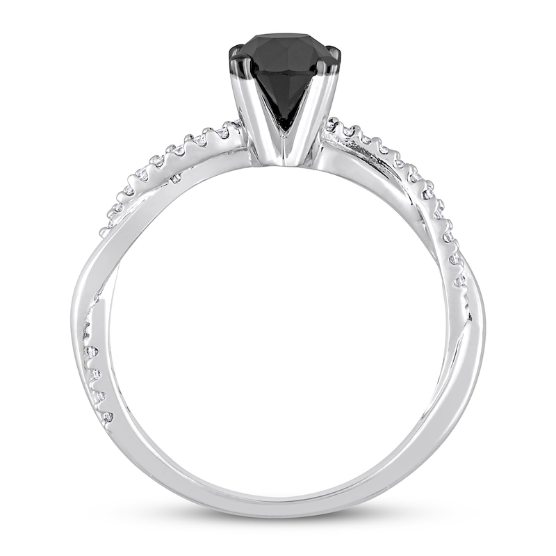 Black & White Diamond Engagement Ring 1 ct tw Round-cut 14K White Gold