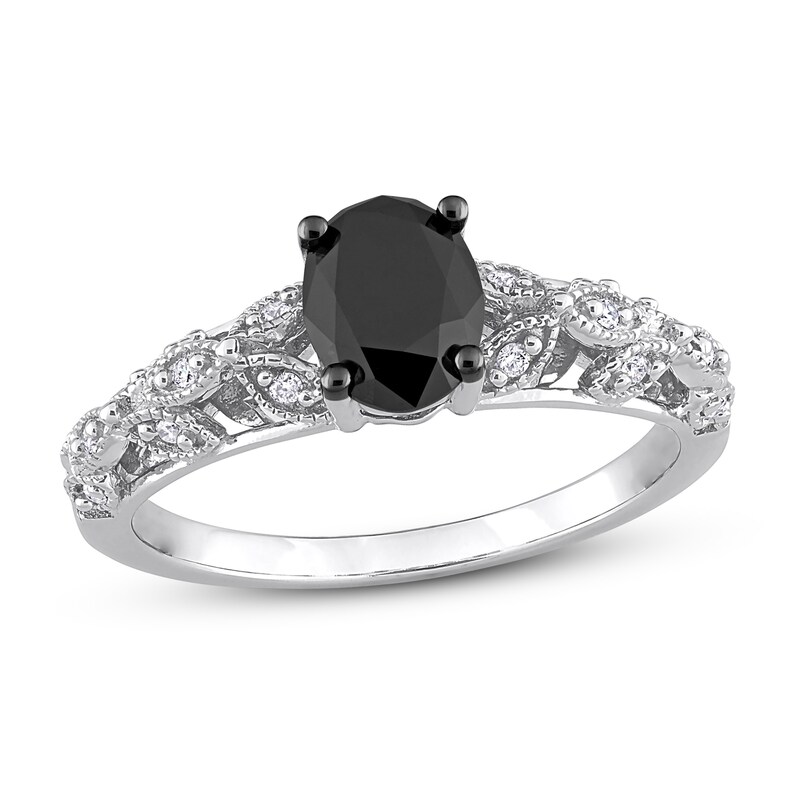 Main Image 1 of Now + Forever Black & White Diamond Engagement Ring 1 ct tw Oval & Round 14K White Gold