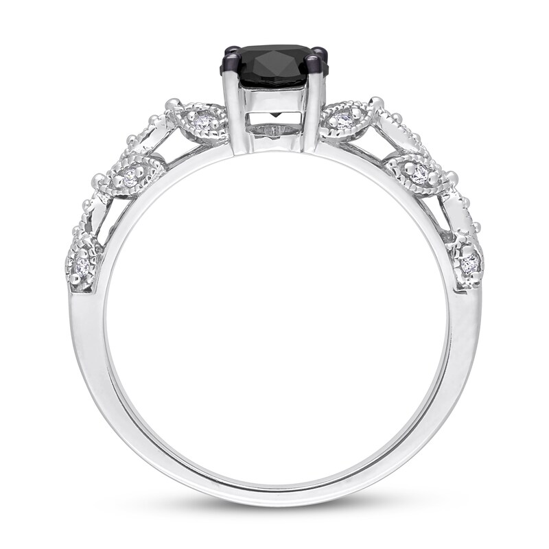 Main Image 3 of Now + Forever Black & White Diamond Engagement Ring 1 ct tw Oval & Round 14K White Gold