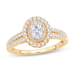 Now + Forever Multi-Diamond Engagement Ring 1/2 ct tw Round-cut 10K Yellow Gold