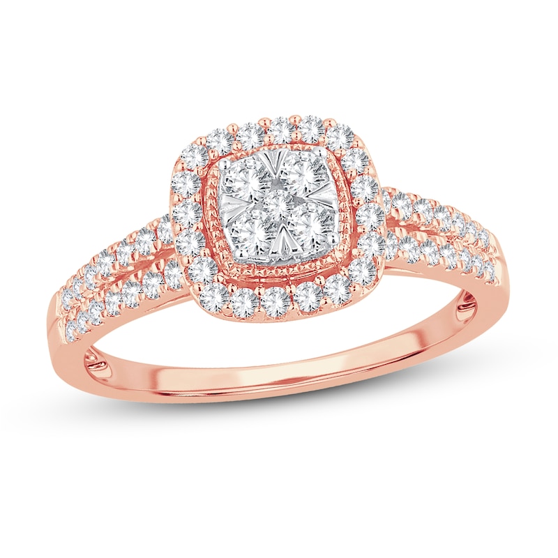 Main Image 1 of Now + Forever Multi-Diamond Engagement Ring 1/2 ct tw Round-cut 10K Rose Gold
