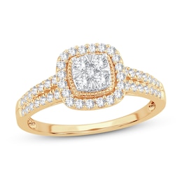 Now + Forever Multi-Diamond Engagement Ring 1/2 ct tw Round-cut 10K Yellow Gold