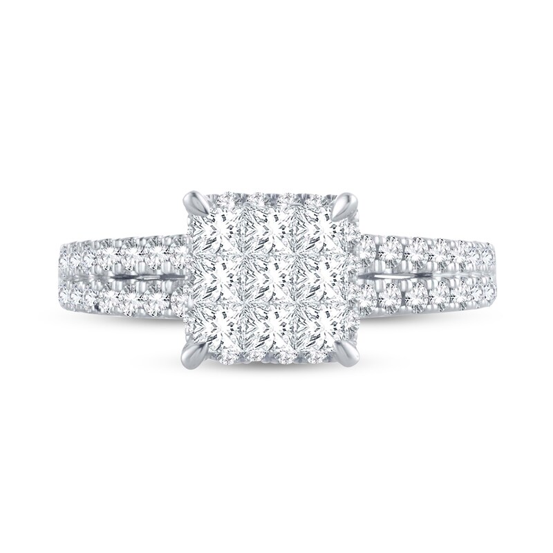 Diamond Engagement Ring 1-1/4 ct tw Princess & Round 14K White Gold