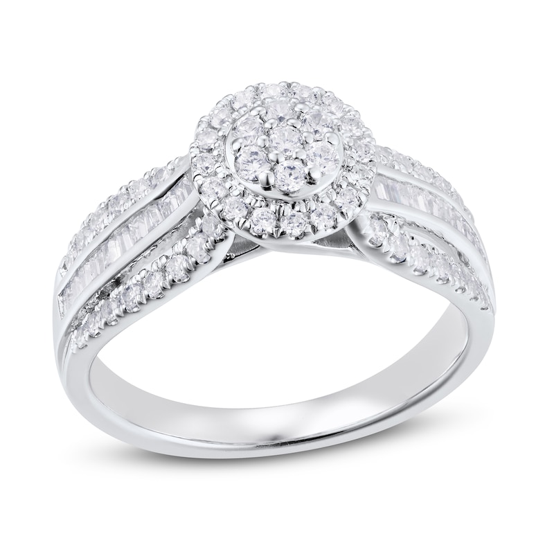 Main Image 1 of Now + Forever Multi-Diamond Engagement Ring 5/8 ct tw Round & Baguette 14K White Gold