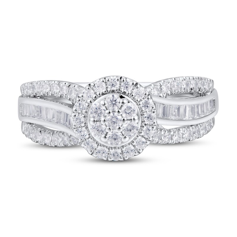 Main Image 4 of Now + Forever Multi-Diamond Engagement Ring 5/8 ct tw Round & Baguette 14K White Gold