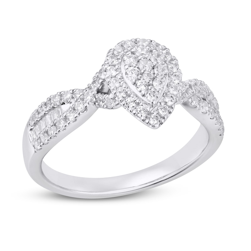 Multi-Diamond Engagement Ring 5/8 ct tw Round & Baguette 14K White Gold