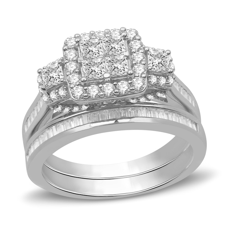 Diamond Engagement Ring 1-1/2 ct tw Princess/Round/Baguette 10K White Gold